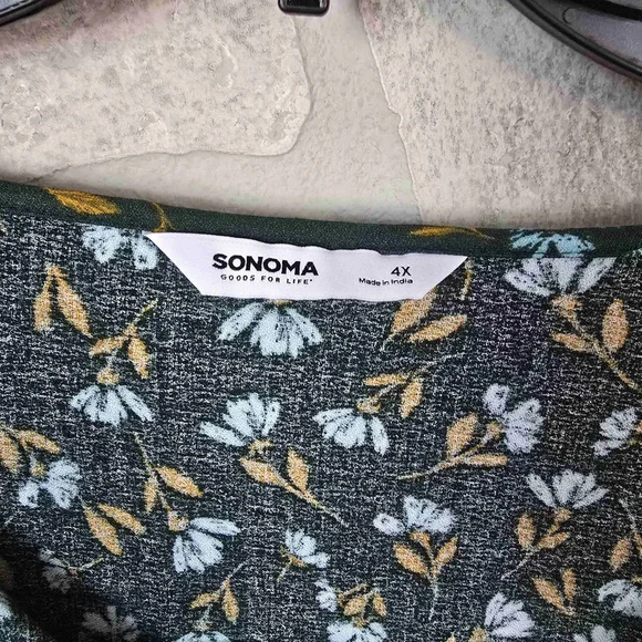 Floral Blouse Womens 4X Green Ruffle Long Sleeve Tie Neck NWT Plus - Picture 6 of 10